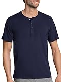 Schiesser Herren Schlafshirt Kurzarm Mit Knopfleiste - Mix + Relax Schlafanzugoberteil, Dunkelblau_163831, 56 EU