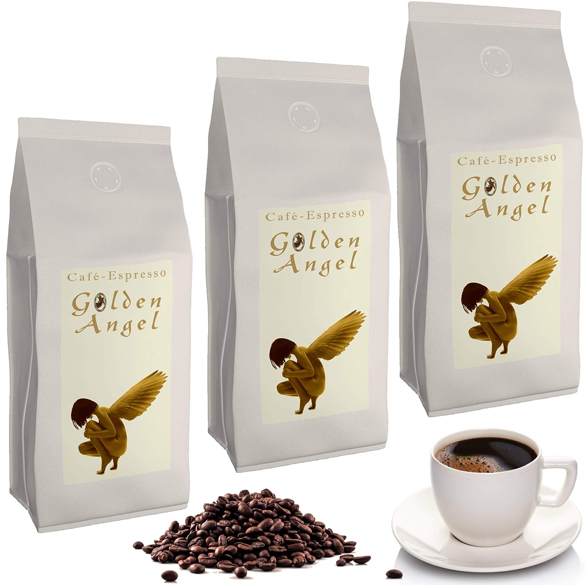 C&T Golden Angel Espresso Deluxe 3 x 1000 g ganze Kaffeebohnen - der Schokoladige - Spitzenkaffee aus unserer beliebten Espresso Angel Serie