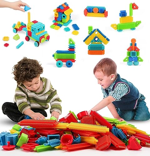 Bristle Blocks 100 Teile Bausteine Basic Set – Bauklötze mit Borsten, Steckbausteine Lernspielzeug Motorikspielzeug Bulk Building Bricks Stickle Bricks für Kinder Bausteine ab 2 Jahre