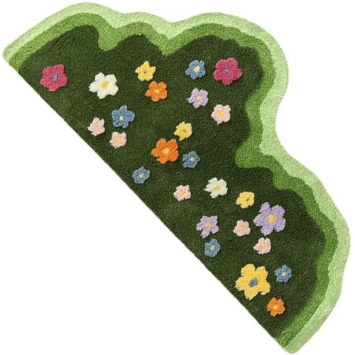 Fituenly Wellenförmiger Grüner 3D-Blumen-tufting-Teppich, Weicher Tufting-Sofa-Teppich, Saugfähig, rutschfest, Raumboden, Fußmatten, Nachttisch-teppiche, Fußpolster