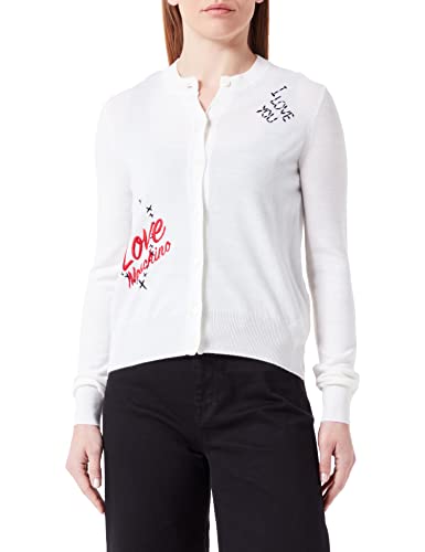 Love Moschino Women's Regular fit Long-Sleeved, 12 Gauge, with Mix of Embroidery. Cardigan, Optical White, 44