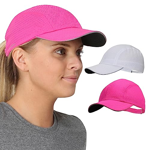 TrailHeads Race Day Performance Laufkappe – Kappe Damen – Leichte, Schnell Trocknende Damen Cap – Schirmmütze Damen - weiß-rosa punsch - 2-pk