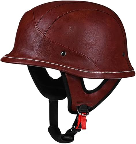 Motorradhelme Im Halbhelm-Stil Aus Leder Im Deutschen Stil Für Chopper, Street Cruiser, Moped, Scooter, Unisex, Leichter, Atmungsaktiver Helm Mit Totenkopfkappe, ECE-Zertifizierter B,XL/(57~60cm)