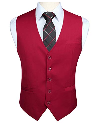 Enlision Anzugweste Herren Rot Formelle Weste Hochzeit Einfarbige Anzugwesten Elegant Business Westen Männer mit Taschen XS