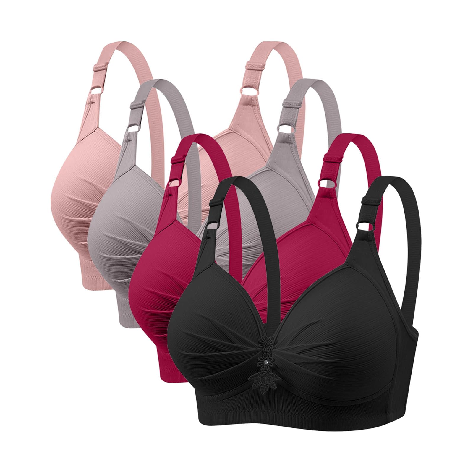 CSHE BH Damen ohne Bügel Push Up Sport BH Set Frauen Komfortable Übergröße Atmungsaktiv BHS Yoga-BH Women Bra für Schlafen Yoga Gym Outdoor Fitness 4er Pack