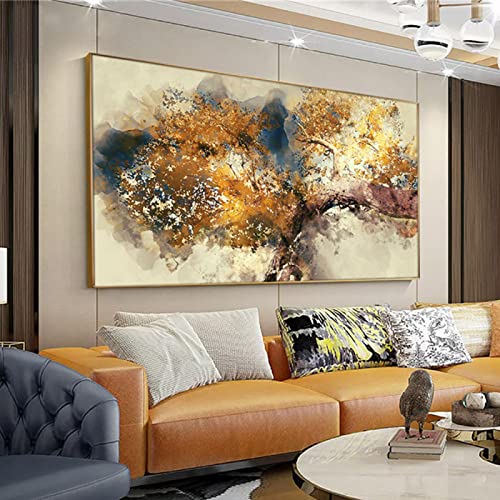 HOLEILUCK Große abstrakte Ölgemälde auf Leinwand, goldbraun, Ast, Bilder für Wohnzimmer, Schlafzimmer, Wandkunst, Zuhause, 80 x 180 cm (31,50 x 70,87 Zoll) mit Rahmen