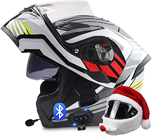 Integrierter Bluetooth-Helm Klapphelme Modularer Helm Integralhelm Motorradhelm,ECE/DOT-zertifizierter Moped-Motorcross-Elektrorollerhelm Mit Doppelvisier,für Damen Herren