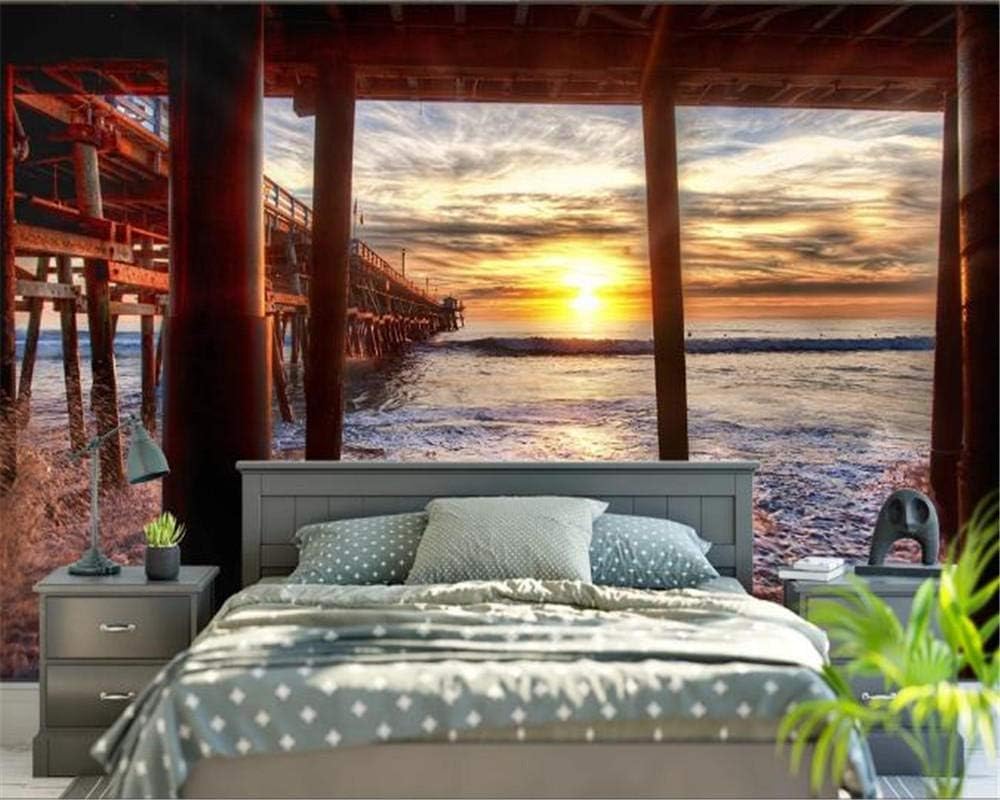 Sonnenuntergang Meer Brücke 3D Tapete Poster Restaurant Schlafzimmer Wohnzimmer Sofa TV Dekorative Wand-200cm×140cm