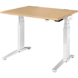 Schäfer Shop Genius Schreibtisch PLANOVA ERGOSTYLE, elektrisch höhenverstellbar, Rechteck, C-Fuß, B 1200 x T 800 x H 645-1305 mm, Ahorn/weiß