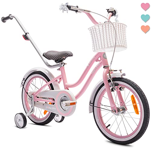 Heart Bike Mädchen Fahrrad, 12/14/16 Zoll Radgröße zur Auswahl, mit Abnehmbarer Schubstange, Kinder Fahrrad für Mädchen von 2 bis 6 Jahre (Rosa, 16 Zoll)