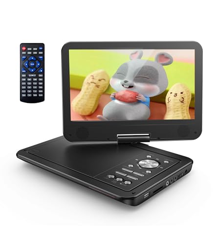 YOTON 12,5 Zoll Tragbarer DVD Player Mit 10,5-Zoll-HD-Schwenkbildschirm Für Das Auto, Mit Autoladegerät, Netzteil, Eingebauter Akku und USB/SD-Karte/Sync-TV [Blu-ray Nicht Unterstützt]