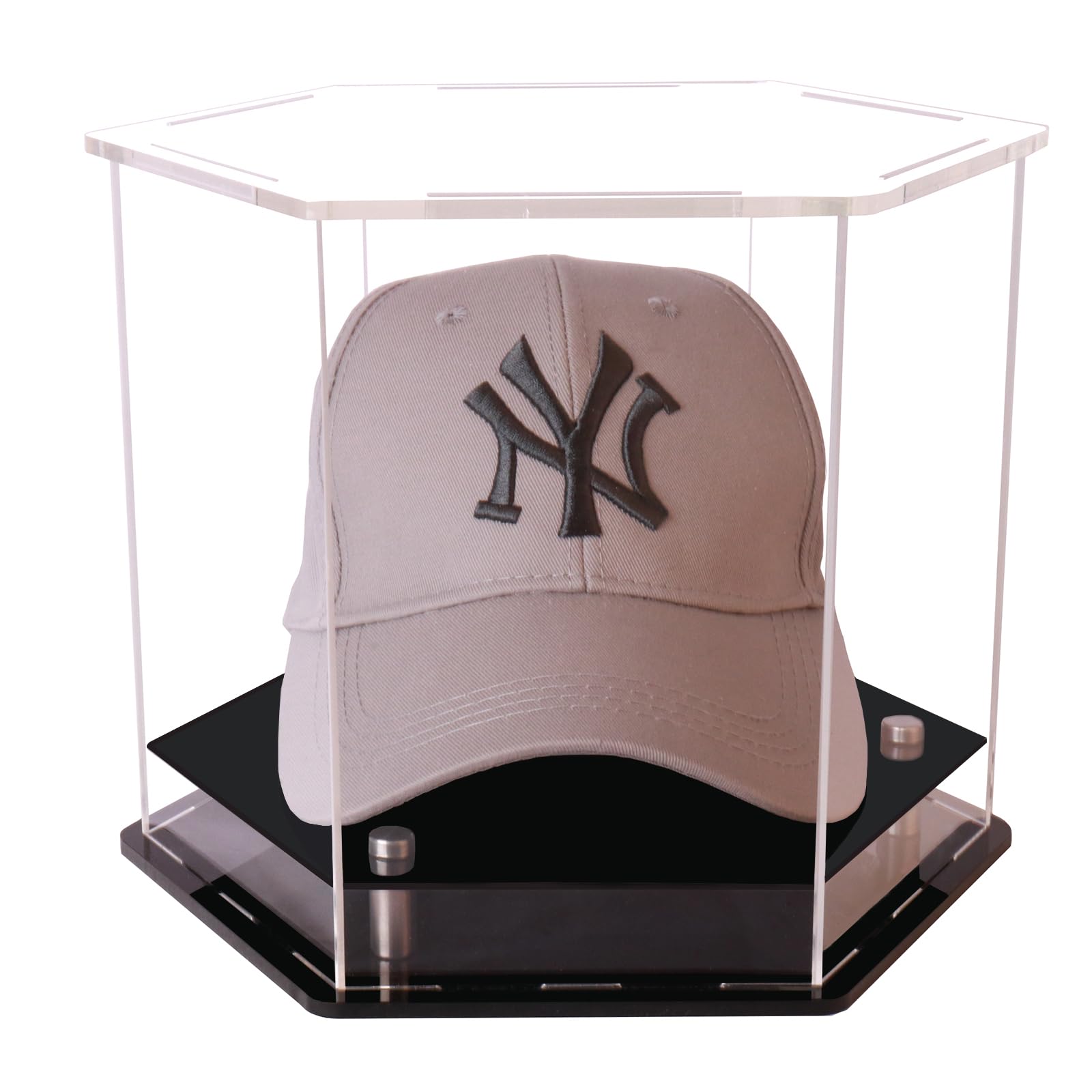 HHUXIUE Transparente Hut-Vitrine, Hut-Vitrine für Baseball, Fußballkappe, Präsentationsständer, perfekt für Baseball, Fußball oder Snapback-Kappen, 24 x 22 x 20 cm, HHUXIUE-BINGLIN-006