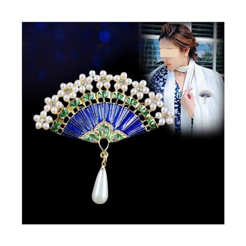 Brosche New Fashionable Retro Fan Brooch Creative Design Enamel Pearl Fan Pin Clothing Accessories Jewelry Gifts Party Women's Brooch Brosche Vintage