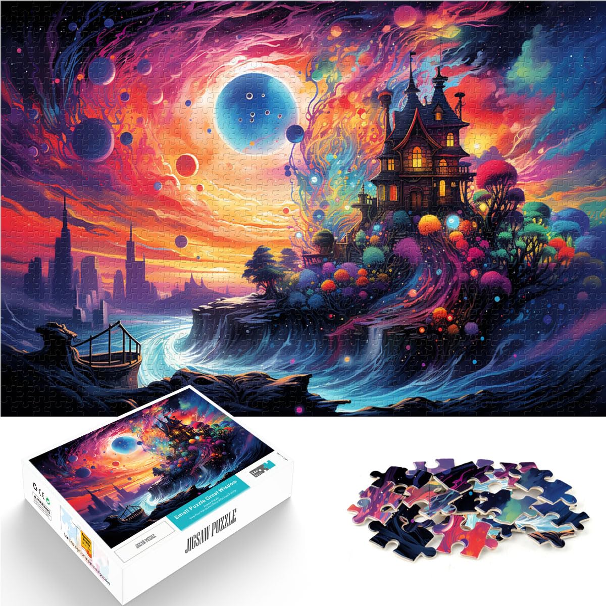 Puzzle für Fantasie, buntes Haus, 1000 große Teile, Puzzle für Erwachsene, Holzpuzzle, Künstlersammlung, bildende Kunst, 1000 Teile (50 x 75 cm)