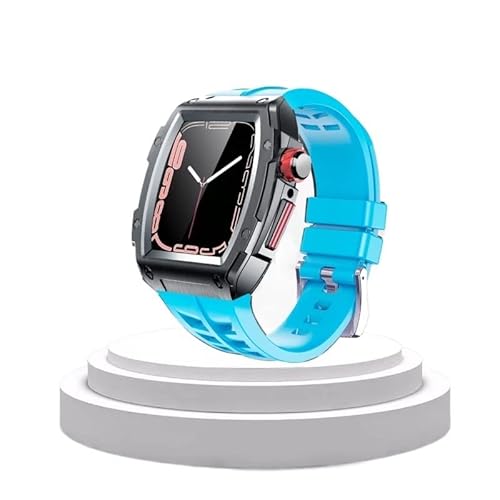 TONECY Edelstahl-Modifikationsset für Apple Watch, 44 mm, 45 mm, Metallgehäuse, Gummiband, Uhrenarmband für iWatch Serie 8, 7, 6, 54, SE