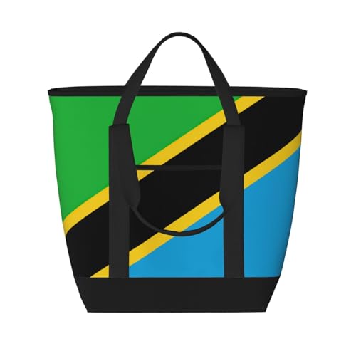 YQxwJL Isolierte Kühltasche mit Tansania-Flagge, großes Fassungsvermögen, Einkaufstasche, Reisetasche, Strand, wiederverwendbare Einkaufstasche für Erwachsene, Schwarz, Einheitsgröße