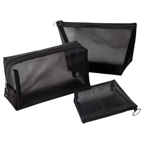 3 stücke Mesh Transparent Kosmetik Taschen Kleine Große Klare Schwarze Make-Up Tasche Tragbare Reise Kulturbeutel Organizer Lippenstift Lagerung Tasche Kosmetiktasche Set(S M L)