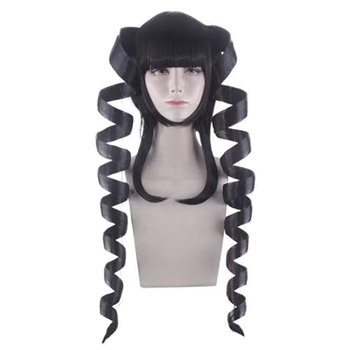 WCCNKK Wig Anime Cosplay Danganronpa Yasuhiro Taeko Cosplay Perücke Langes Schwarzes Lockiges Haar Haarhitzebeständiges Kunsthaar, Mit Perückenkappe, Dekoratives Geschenk