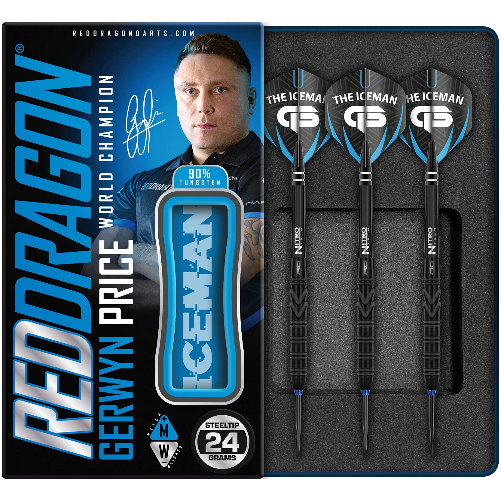 RED DRAGON Gerwyn Price Iceman Black SE 24g - Tungsten Darts Set mit Flights und Schäfte