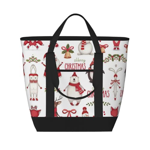 YQxwJL Einkaufstasche mit Weihnachtsmann-Aufdruck, großes Fassungsvermögen, isolierte Lunchtasche, wiederverwendbare Einkaufstasche mit Reißverschluss für Damen und Herren