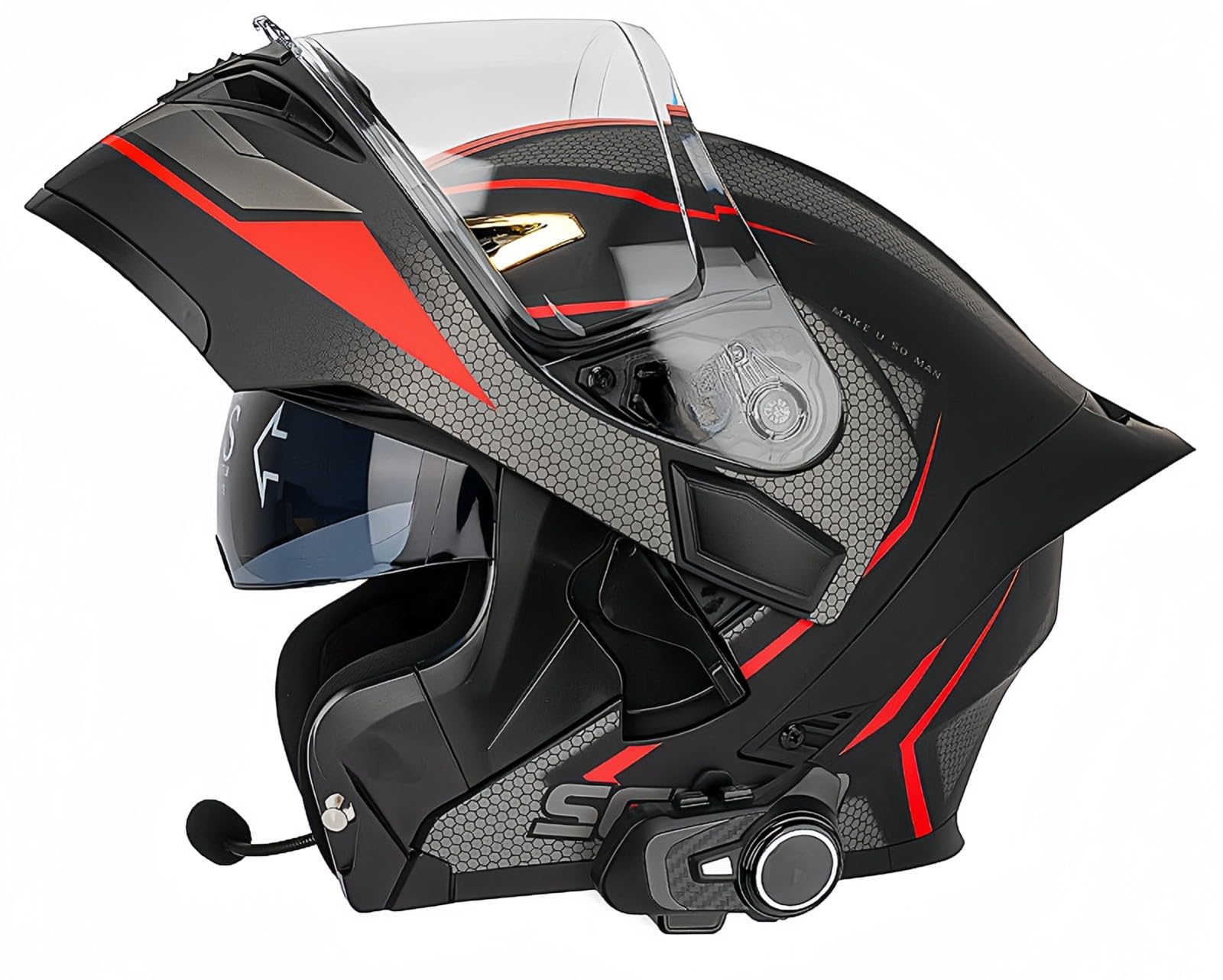 Modulare Bluetooth-Motorradhelme, ECE-zugelassener modularer Motorradhelm für Männer und Frauen, Rollerhelm mit Antibeschlag-Visier, zugelassen für Männer und Frauen U,L59-60CM