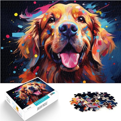 Puzzles für Puzzles, farbenfrohe psychedelische Kunst von Golden Retrievern, Puzzles mit 1000 Teilen für Erwachsene, Holzpuzzle, Familienpuzzles für (50 x 75 cm)