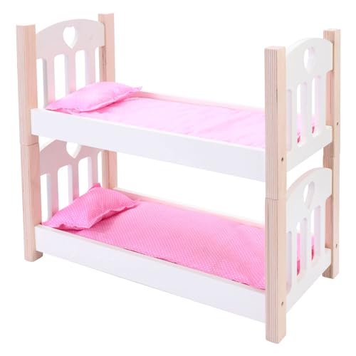 Engelhart – 606011 – Puppen-Etagenbett aus Holz, rosa/weiß – 50 x 26 x 47 cm – ab 3 Jahre