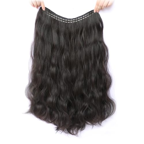 Elegant 1 Stück, 60 cm lange, natürliche schwarze Damenperücke, einteiliges, flauschiges, langes Haar, keine Spuren unsichtbarer Locken Natürlich und echt