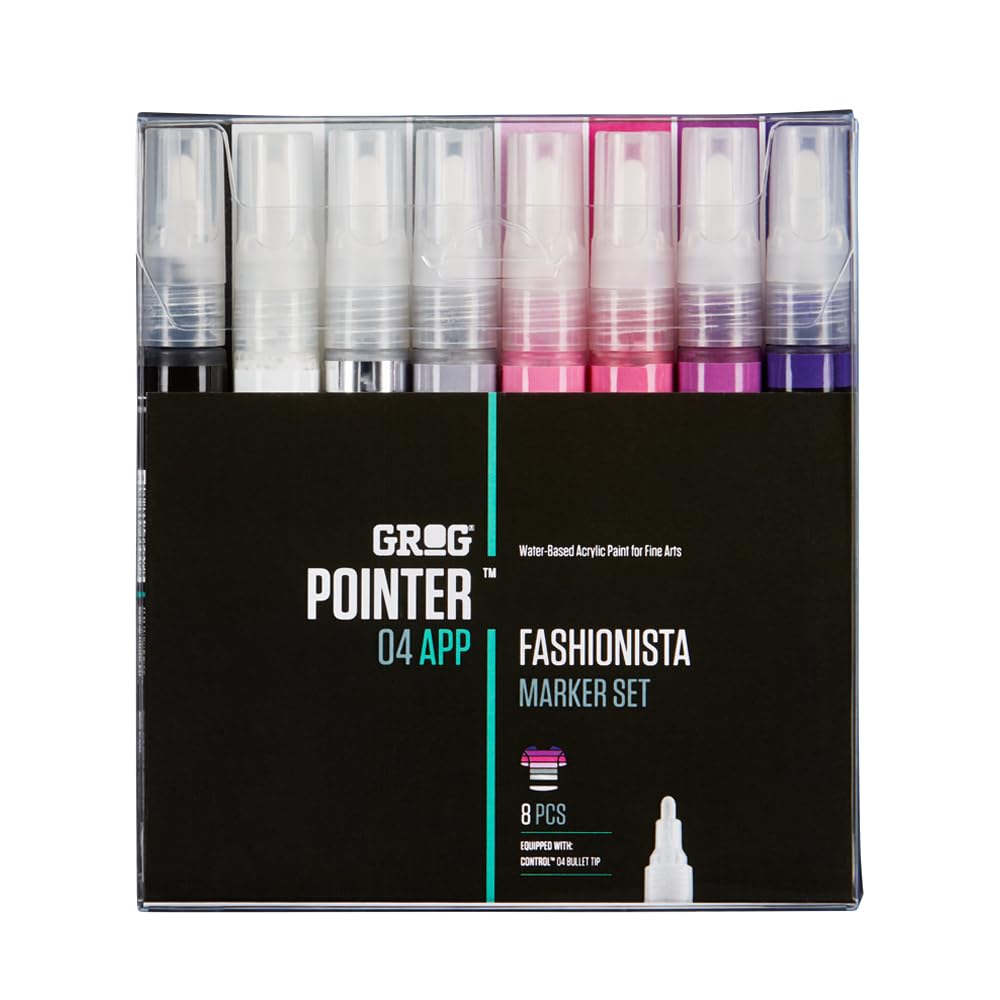 GROG Pointer 04 APP Fashionista Marker Set, 4 mm Rundspitze, Packung mit 8 Stück