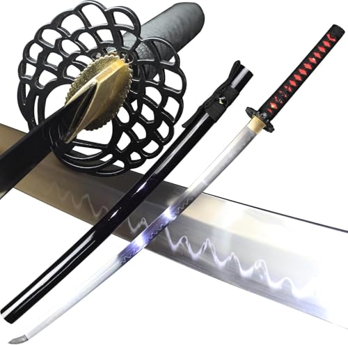 MAUXpIAO Katana-Schwert, scharf, echt, 100% handgefertigt, 103 cm, lehmgehärtetes Samurai-Schwert schwerter/A/103cm