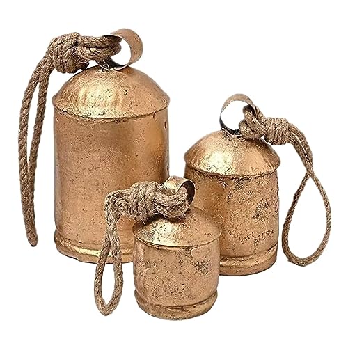 Vintage-Weihnachts-Kuhglocken, Set mit 3 riesigen Kuhglocken, Weihnachts-Kuhglocken zum Aufhängen, Ornament für Zuhause im Landhausstil, Weihnachten