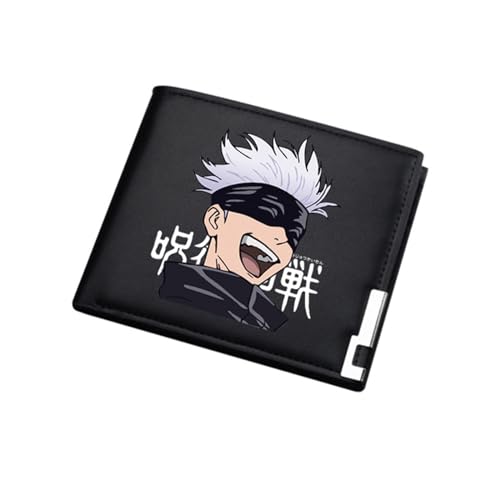 RYNDEX Jujut-su Kais-en Brieftasche Anime, Schmale Bi-Fold Geldbeutel Klein Damen, PU Leder Münzbörse Wallet mit Sichtfenster(Color:Black 3)