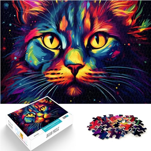 Puzzle | Puzzles Bunte Katzen 1000-teiliges Puzzle für Erwachsene, Holzpuzzle, Spaß für zu Hause, Aktivitäten, Geburtstagsgeschenk, Reisegeschenke, 1000 Teile (50 x 75 cm)