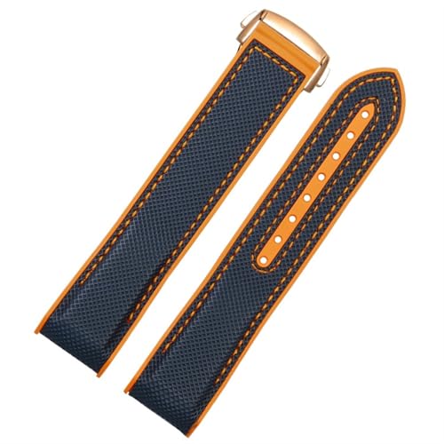 THBGTCNQ Uhrenarmband aus Nylon und Gummi, 20 mm, 22 mm, Schwarz, Blau, Orange, Stoff, for Smartwatches, Quarzuhren, Silikonarmband, Schnellwechselarmband(Blue orange-RD,22mm)