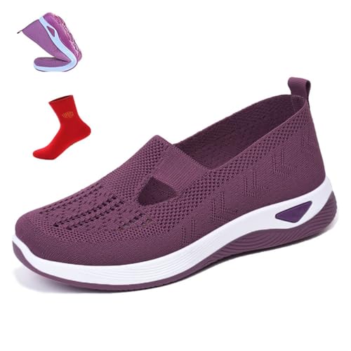 OTEB Bequeme, atmungsaktive Strick-Sneaker for Damen, Slip-On-Wanderschuhe for Damen, atmungsaktive Mesh-Sneaker(Dark Purple,38 EU)