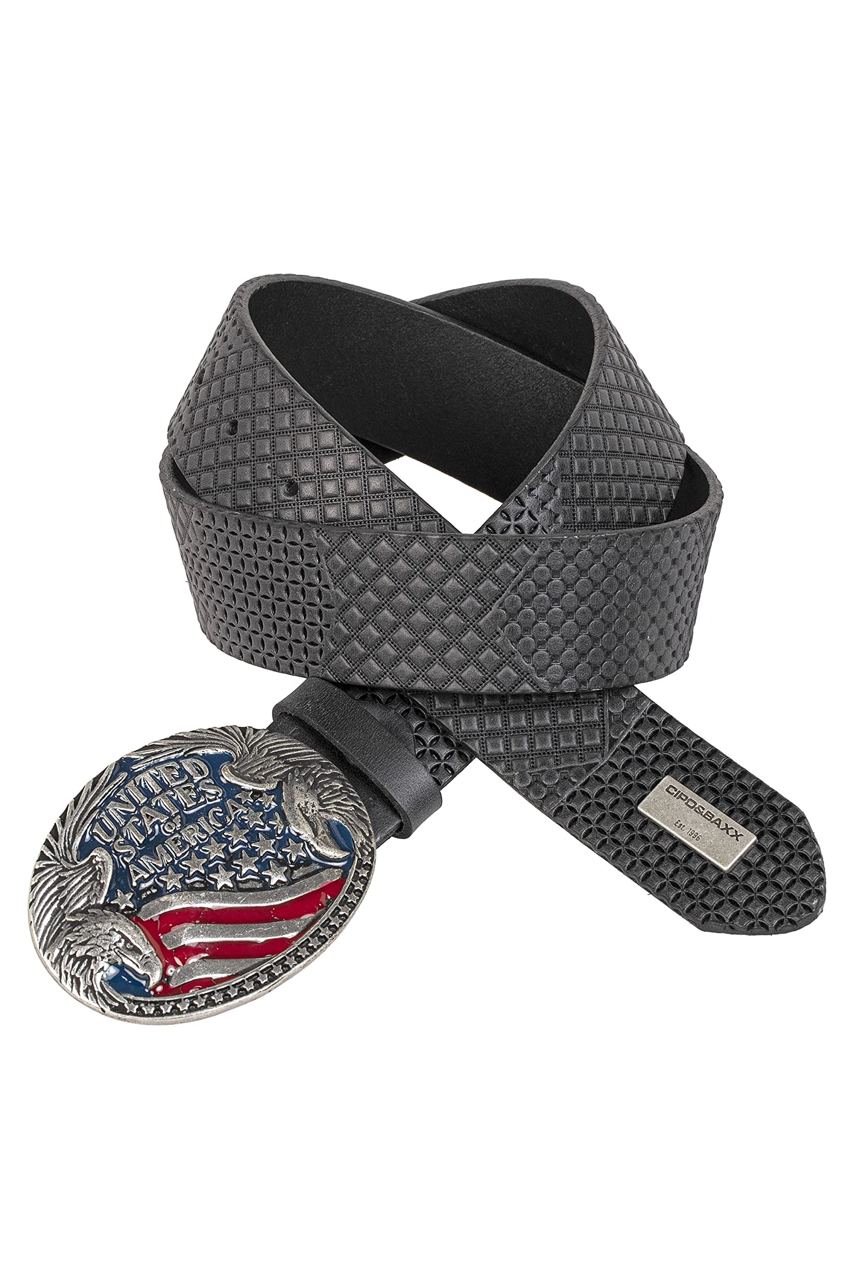 Cipo & Baxx Herren Leder Gürtel Belt Accessoire Design Ausgefallen Schließe CG197 Schwarz Gr.90