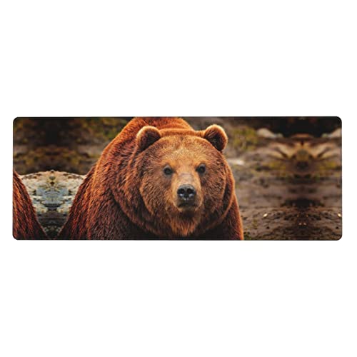 Grizzly Bear Mauspad – Schreibtischunterlage großes Gaming-Mauspad 80 x 20 cm mit genähten Kanten, rutschfeste Unterseite, wasserabweisend