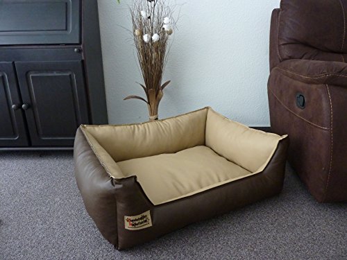 Hundebett Hundesofa Schlafplatz Kunstleder Similpelle Farbe und Größe wählbar von XS bis XXL (105 cm X 80 cm, braun beige)