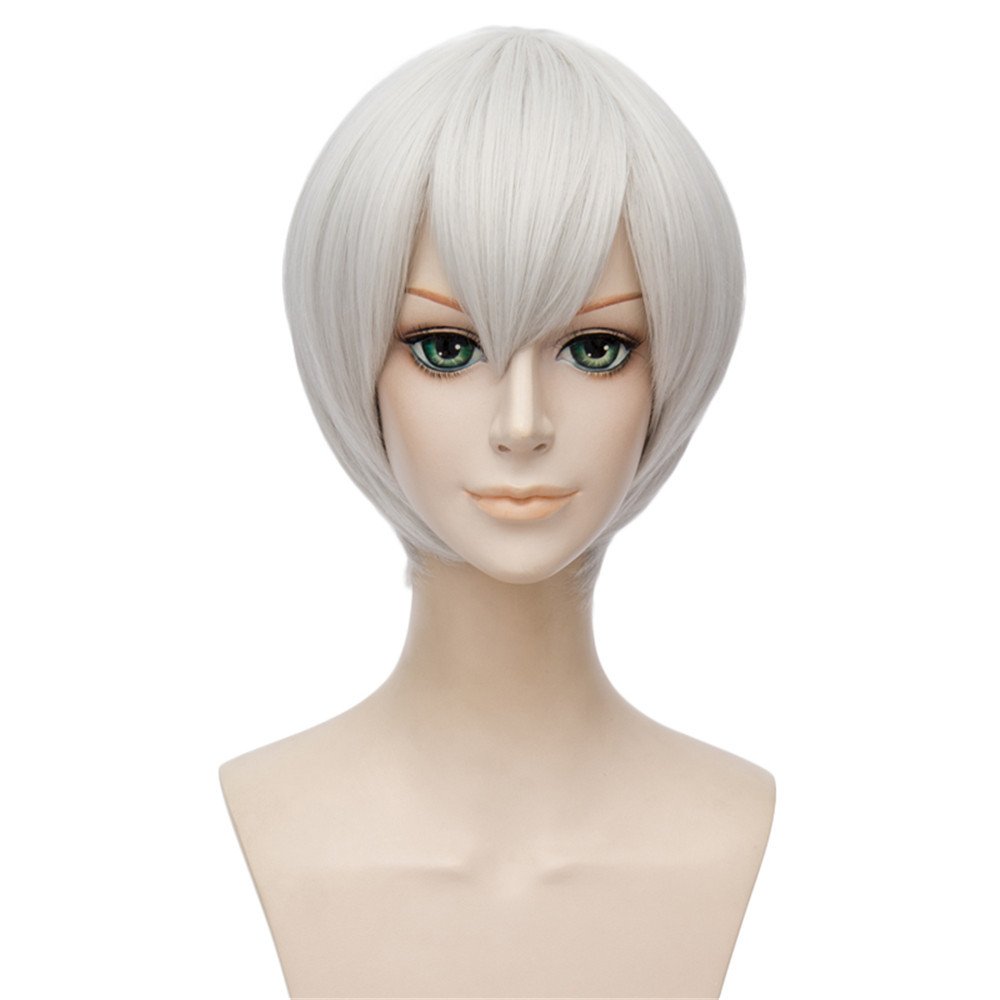 LINLINCD-Anime Coser Wig Cosplay Perücke Nier: Automaten 9s Silvers Weiß Kurze Perücken Corta Cosplay Party Fashion Humiem Kostüm Human Permoines SYNthes Faser Resistent gegen