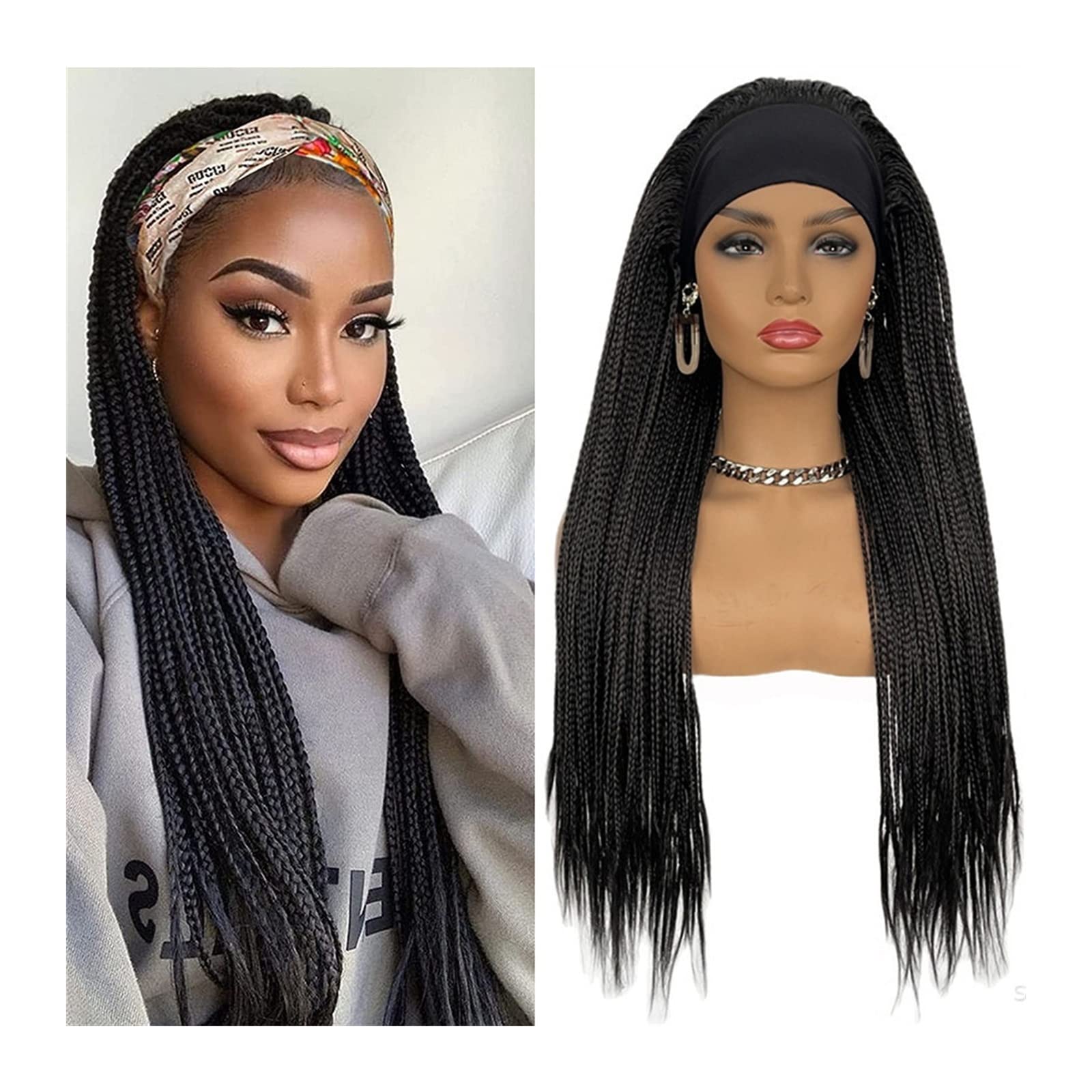 Haarteile Geflochtene Stirnbandperücke for schwarze Frauen, 22-28" lange Box geflochtene Perücken Twist Crochet Hair Cornrow Braid Perücke synthetische Stirnbandperücke Perücken (Color : 1B-1, Size