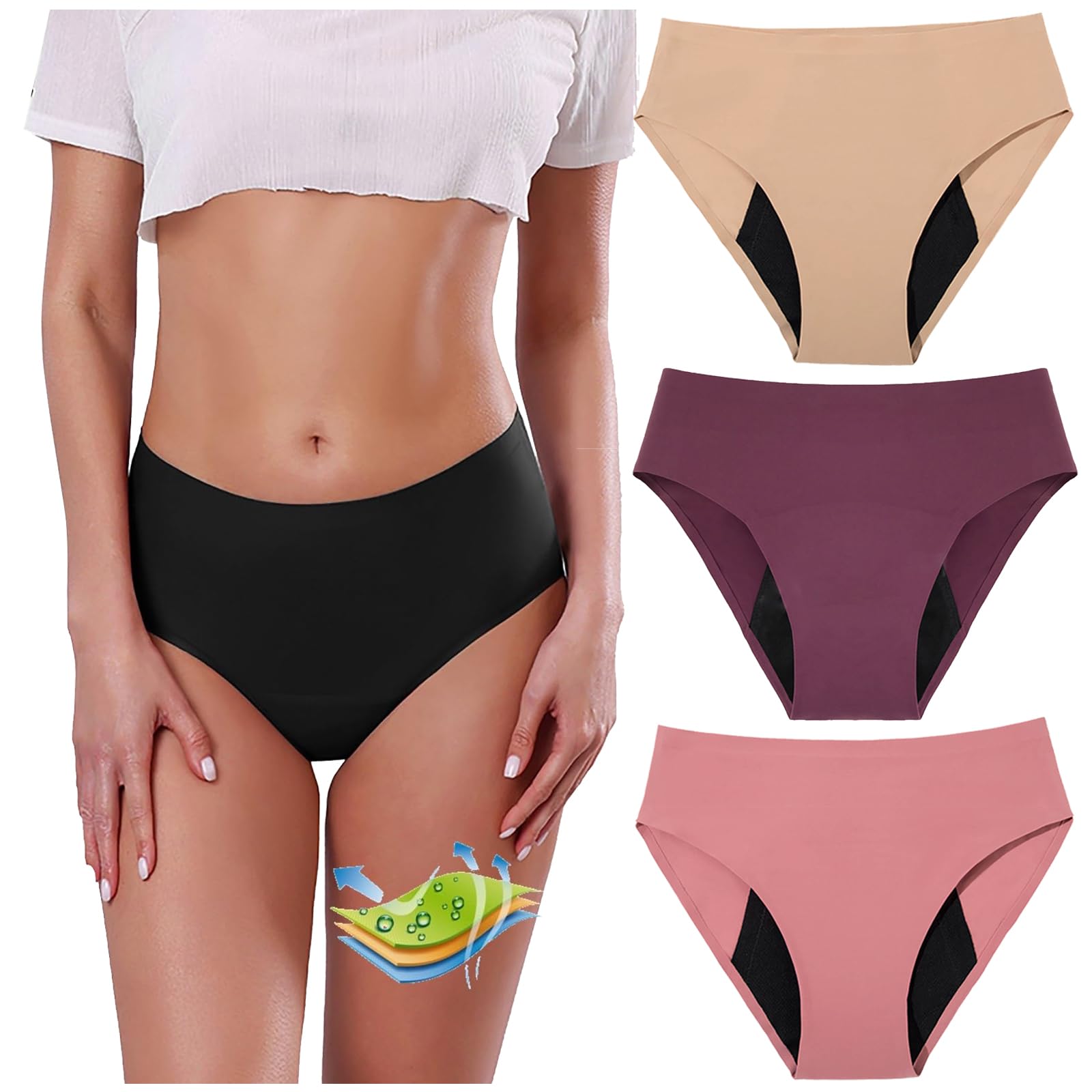 CSHE 3er Pack Periode Bikinihose Damen Menstruation Auslaufsichere Badeshorts Periode Bikini Bottoms Periode Höschen Mittlere Taille für Teenager Mädchen