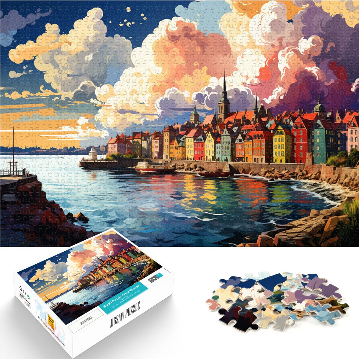 Puzzle zum Ausmalen, Schwedens Ostküste, Puzzle 1000 Teile für Erwachsene, schwieriges Holzpuzzle, schweres Puzzle 1000 Teile (50 x 75 cm)