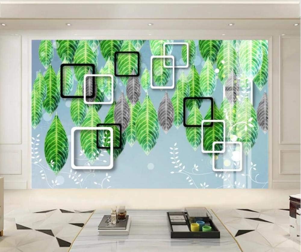 Geometrisches Quadrat Grünes Blatt 3D Tapete Poster Restaurant Schlafzimmer Wohnzimmer Sofa TV Dekorative Wand-300cm×210cm