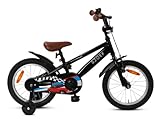 SJOEF Race Kinderfahrrad 16 Zoll | Kinder Fahrrad für Jungen/Jugend | Ab 2-6 Jahren | 12-16 Zoll | inklusive Stützräder (Schwarz)