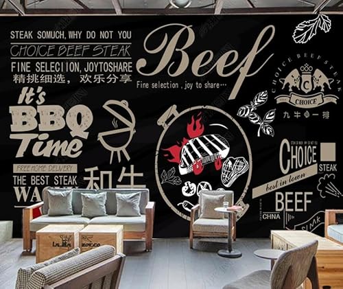 tyujlkjddlf Tapete Wandbild 3D Benutzerdefinierte Tafel Kreide Graffiti Barbecue Shop Restaurant Barbecue Fast Food Steak Hintergrundwand-350Cmx245Cm