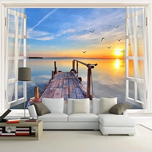 XLMING Fenster Meerblick Naturlandschaft 3D Tapete Wohnzimmer Sofa Schlafzimmer Esszimmer Home Dekoration Wand-300cm×210cm