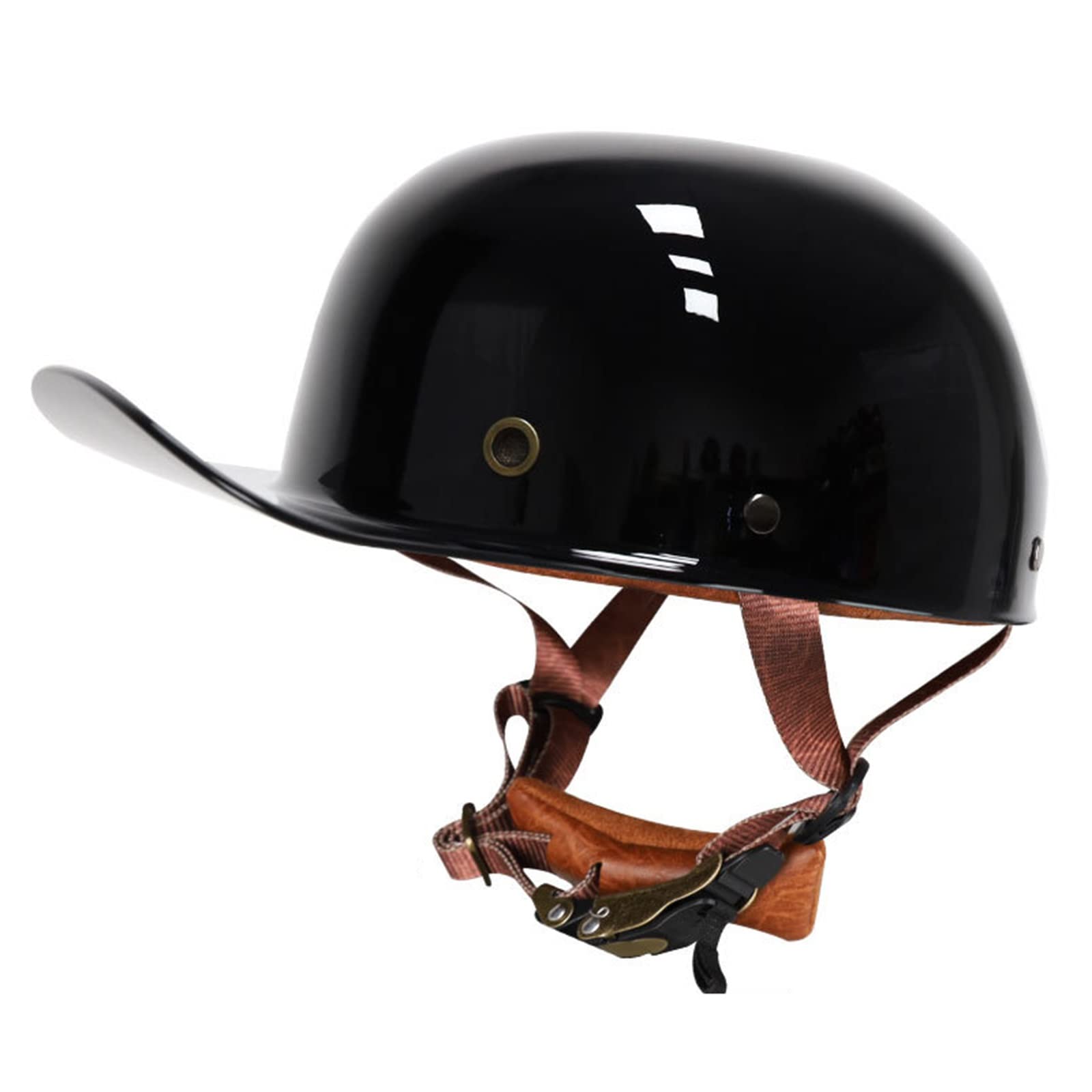 Rétro Motorradhelm DOT/ECE-Zulassung, Tragbarer Motorrad Offener Baseball Kappe Helme, Motorrad Halbhelme Herren Damen, Jethelm Für Chopper Scooter Roller ( Color : Glossy Black , Size : S=55-56cm )