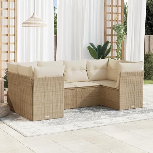 Juroupi 6-tlg. Garten-Sofagarnitur mit Kissen Garten LoungemöBel Set LoungemöBel Balkon Lounge MöBel Outdoor Beige Poly Rattan - 3218108