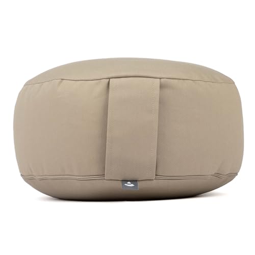 Bodhi Meditationskissen Rondo ECO | Yogakissen mit Bio Dinkelfüllung | Bezug aus 100% Baumwolle | Waschbarer Bezug mit praktischer Trageschlaufe | Höhe 20 cm (Light Taupe)