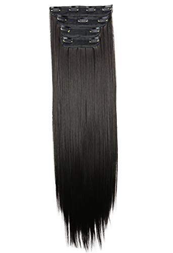 CAISHA by PRETTYSHOP XXL 60cm 4 Teile Set CLIP IN EXTENSIONS Haarverlängerung Haarteil Voluminös Glatt Schwarzbraun CES302